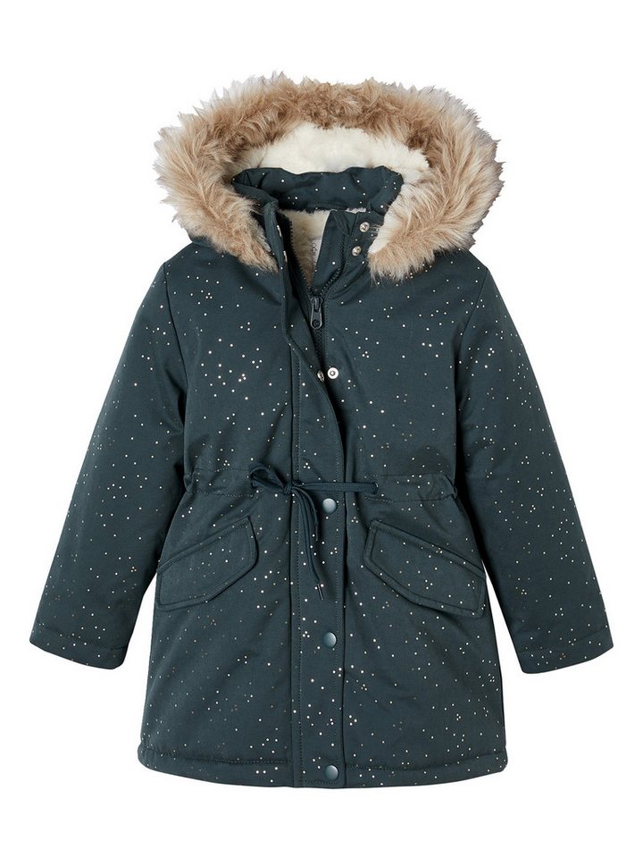 vertbaudet Parka Warme Mädchen Winterjacke mit Glitzer und Webpelz Recycling-Wattierung, Glitzer, beschreibbares Namensschild von vertbaudet