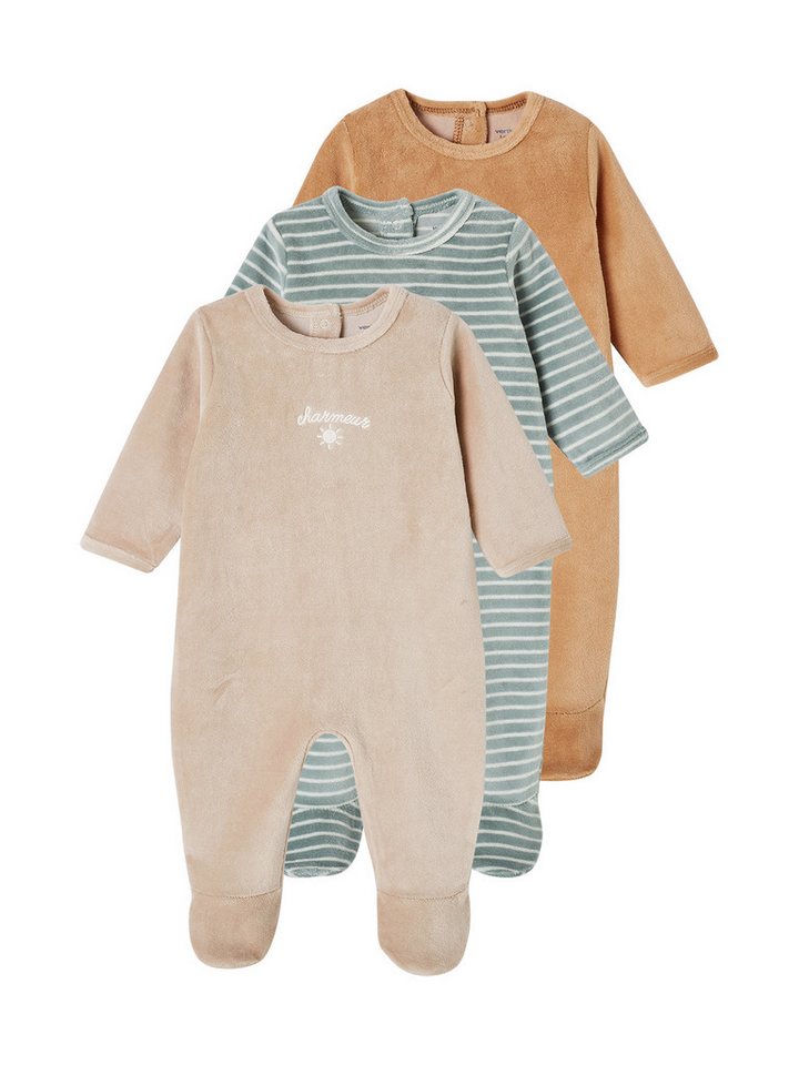 vertbaudet Schlafanzug 3er-Pack Baby Samt-Strampler BASIC 3er-Pack von vertbaudet