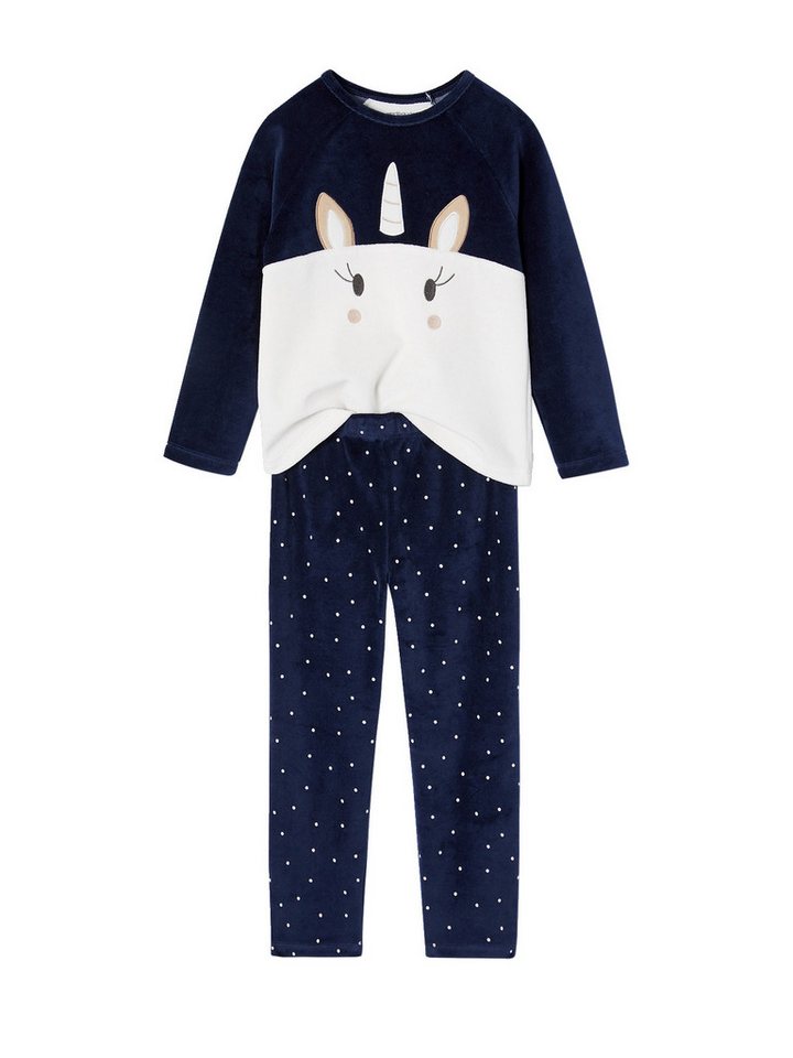 vertbaudet Schlafanzug Mädchen Samt-Schlafanzug mit Einhorn von vertbaudet