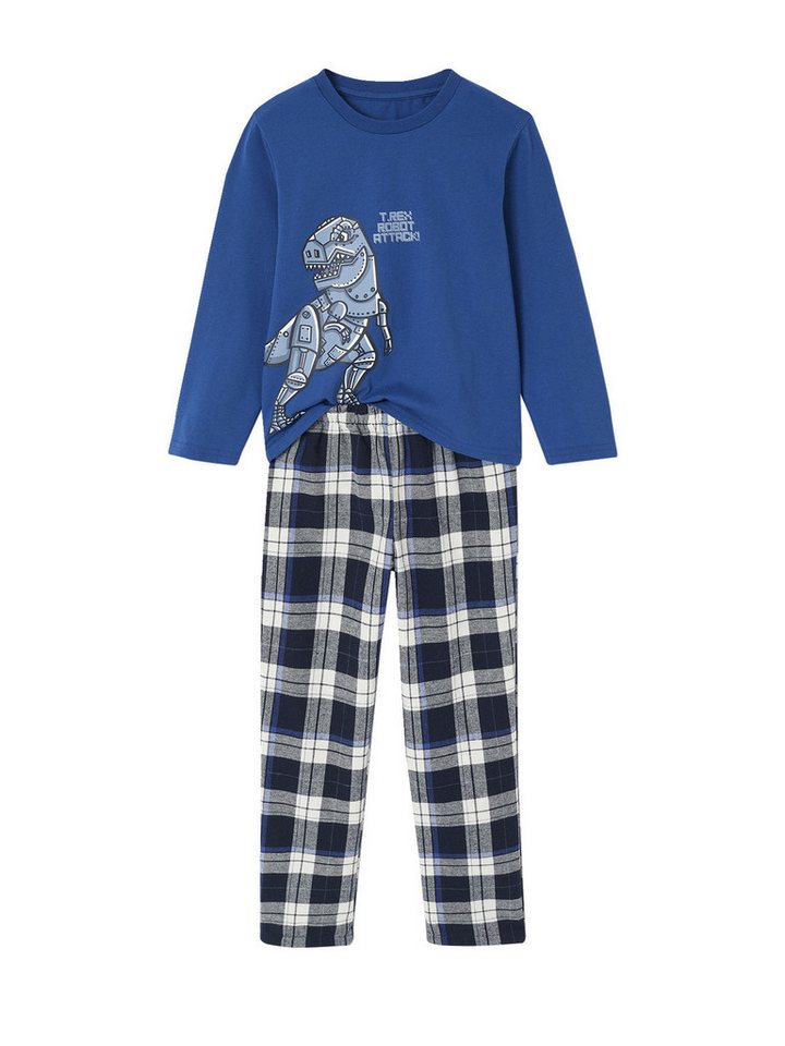 vertbaudet Schlafanzug Jungen Schlafanzug mit Dinoprint und Flanellhose von vertbaudet