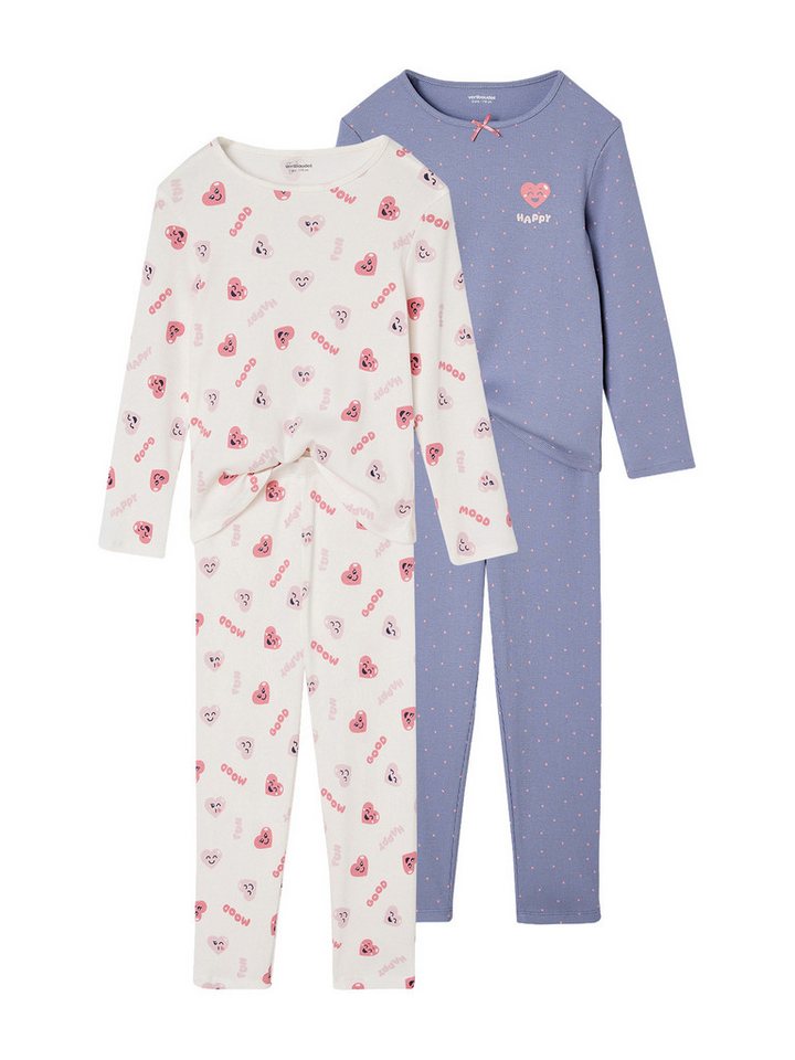 vertbaudet Schlafanzug Mädchen Schlafanzüge, Ripp mit Herzen 2er-Pack von vertbaudet