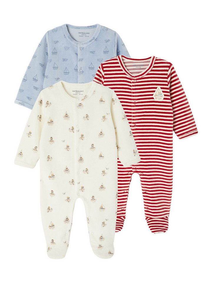 vertbaudet Schlafanzug Bio-Kollektion: Baby Samt-Strampler mit Fuß 3er-Pack von vertbaudet