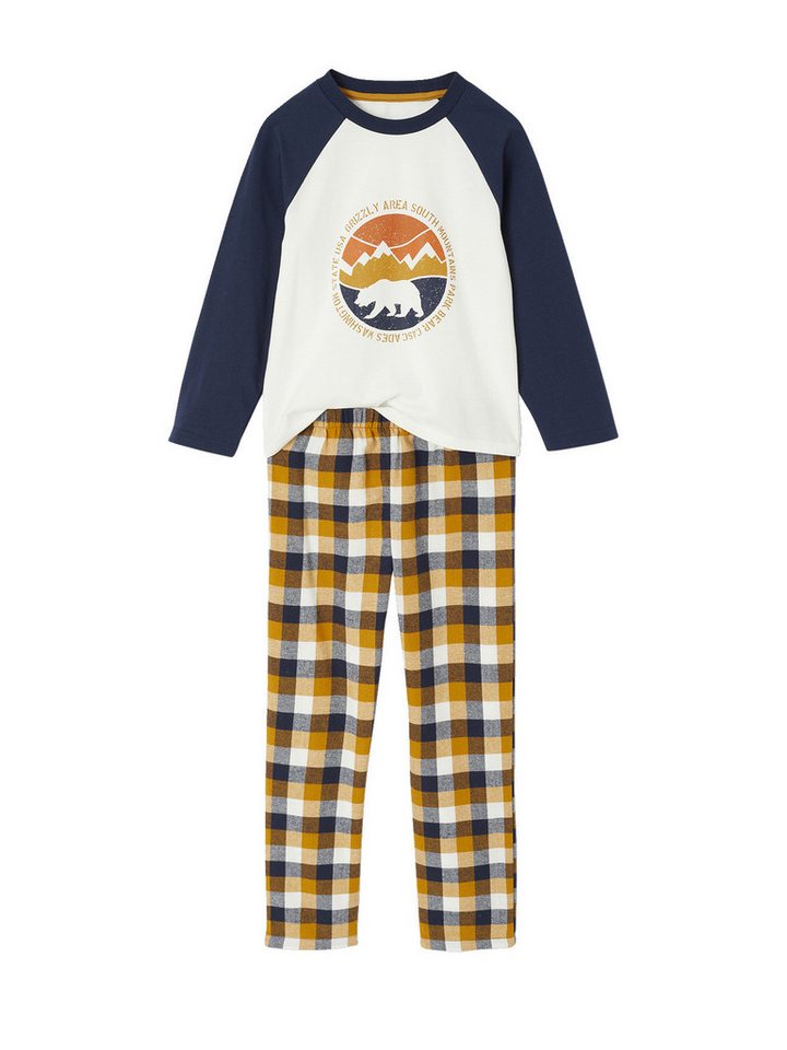 vertbaudet Schlafanzug Jungen Schlafanzug mit Bärenprint und Flanellhose von vertbaudet