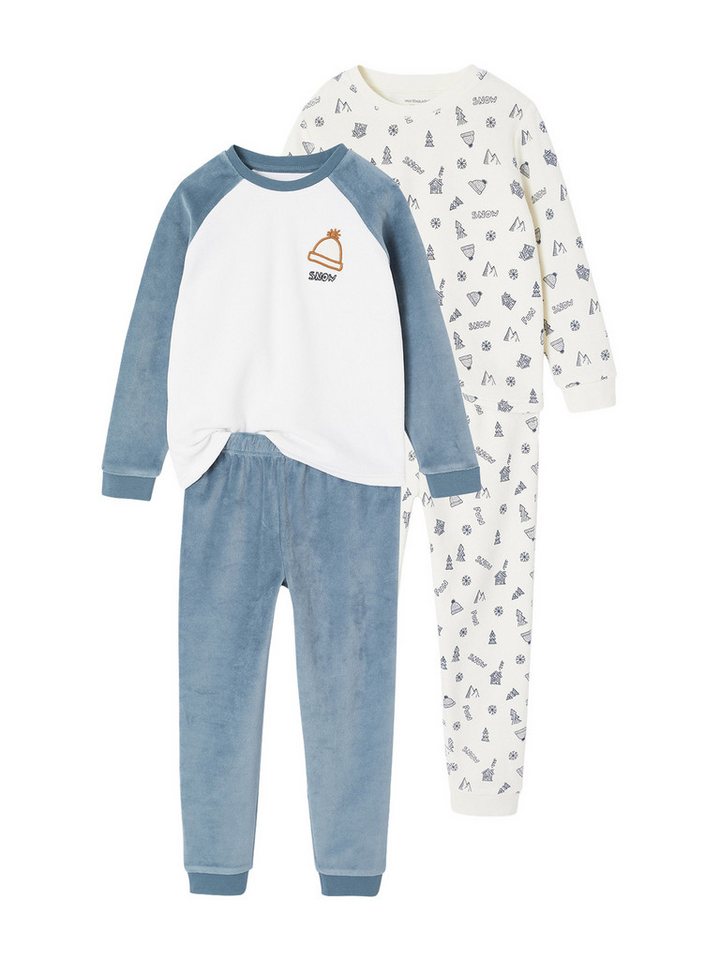 vertbaudet Schlafanzug Samt-Schlafanzüge SNOW Jungen, Recycling-Polyester 2er-Pack von vertbaudet