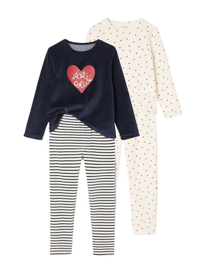 vertbaudet Schlafanzug Schlafanzüge aus Samt mit Herzmotiven, Mädchen 2er-Pack vertbaudet Schlafanzug Schlafanzüge aus Samt mit Herzmotiven, Mädchen 2er-Pack von vertbaudet