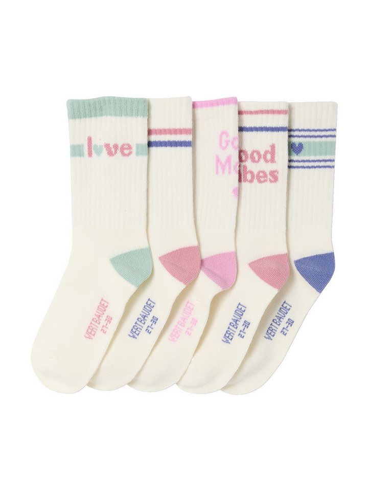 vertbaudet Socken Sport-Socken mit Schriftzug & Herzmotiven, Kinder 5er-Pack von vertbaudet