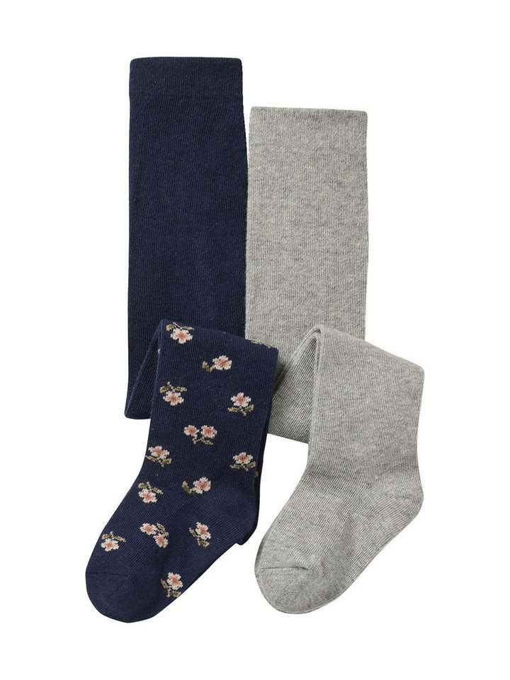 vertbaudet Strumpfhose Baby Mädchen Strumpfhosen 2er-Pack, uni und mit Blumenmuster von vertbaudet