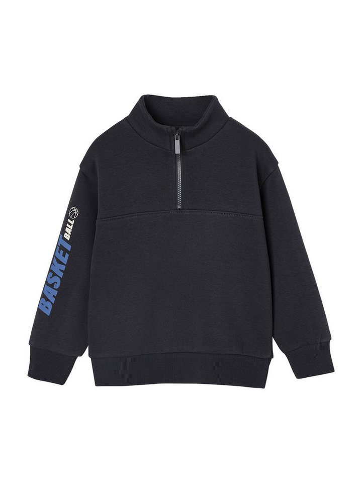 vertbaudet Sweatjacke Jungen Sweatshirt mit Stehkragen Basketball-Print, Recycling-Anteil von vertbaudet