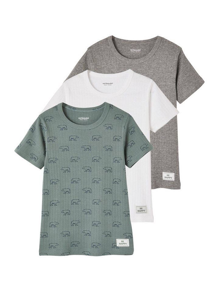 vertbaudet Unterhemd Jungen T-Shirts aus Ripp, Bären 3er-Pack von vertbaudet
