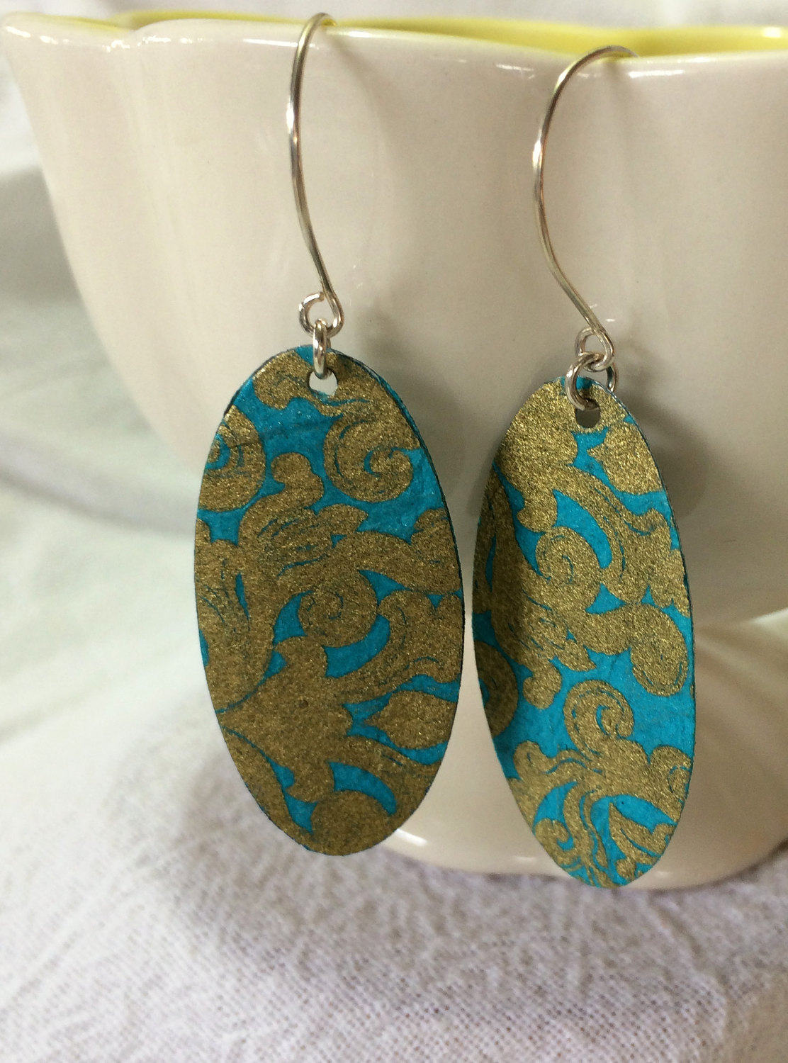 Türkis Brokat Oval Ohrringe Türkis Brokat Oval Ohrringe von verveinedesigns