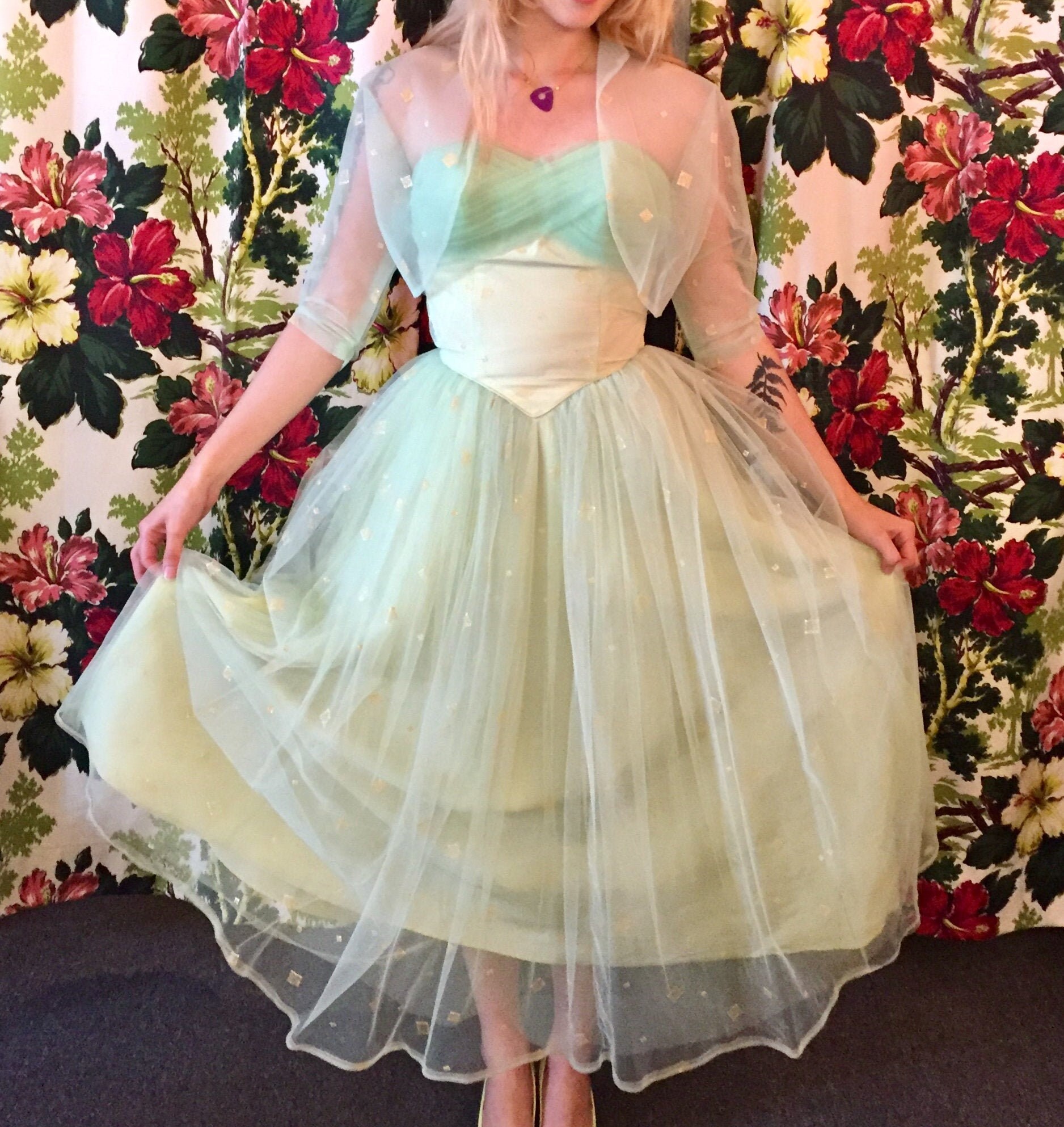 1950Er Atomic Mintgrün Tüll Abendkleid Ballkleid 50Er Jahre Sweetheart Prinzessinnenkleid Transparentes Netzkleid Set Rock von verybestvintage