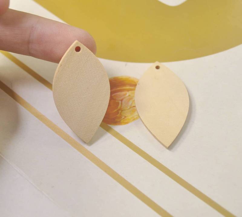 12 Stück Diy Unfertige Laser Geschnittene Holz Anhänger, Naturholz Ohrringe Rohlinge, Blatt Schmuck, Holzformen, Spitz Ovale Form - 41 X 23 Mm von verycraft