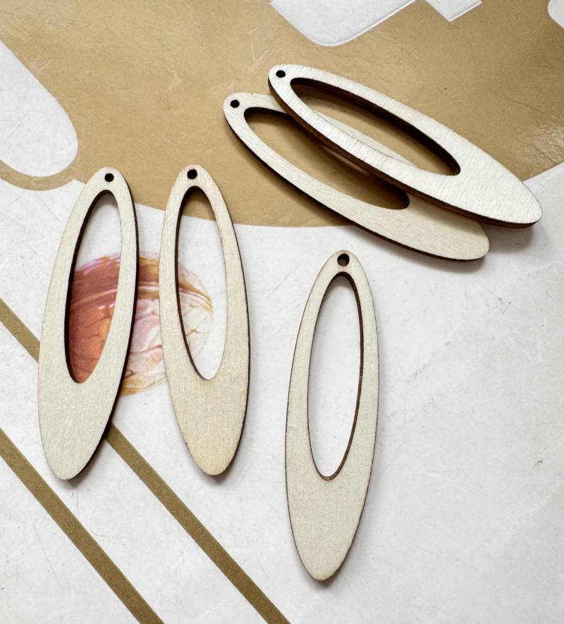 12 Stück Ovale Anhänger, Diy Unfertige Laser Geschnittene Holz Naturholz Ohrringe Rohlinge, Oval Schmuck, Hohl Form, 52 X 15 Mm von verycraft