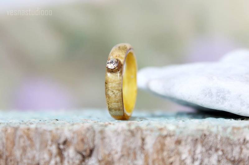 Sonnenblume Harz Ring 3. Jahrestag Kristall Statement Birke Rinde Rustikal Wald Schmuck Damen Geschenk von vesnastudiooo