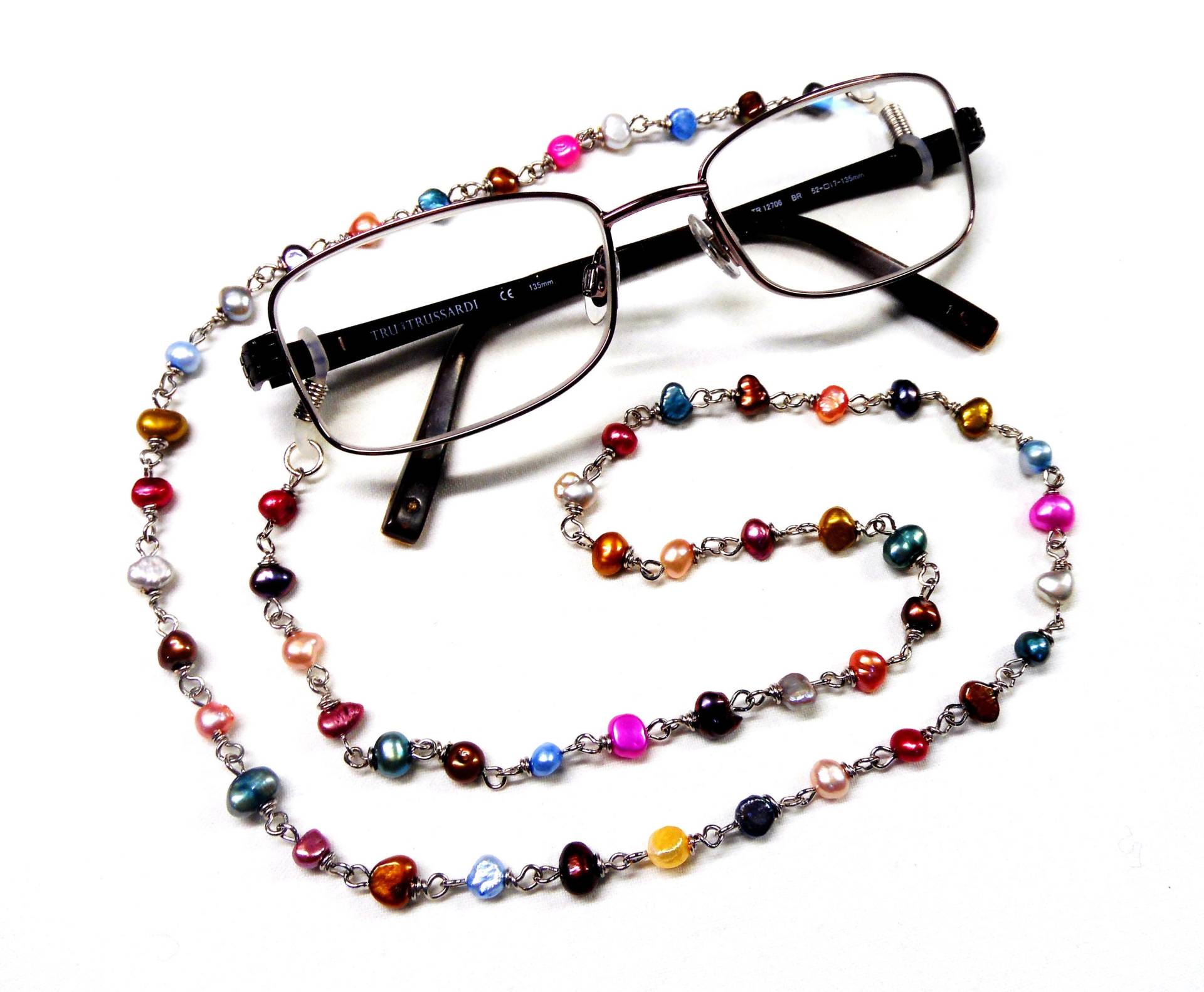 Brillenhalter Schmuck, Handgemachte Perlen Halskette, Wire Wrapped Multi Color Süßwasser Perlenkette Brillenhalter Schmuck, Handgemachte Perlen Halskette, Wire Wrapped Multi Color Süßwasser Perlenkette von vess65