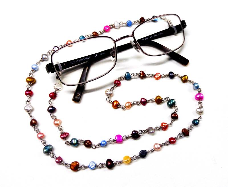 Brillenhalter Schmuck, Handgemachte Perlen Halskette, Wire Wrapped Multi Color Süßwasser Perlenkette Brillenhalter Schmuck, Handgemachte Perlen Halskette, Wire Wrapped Multi Color Süßwasser Perlenkette von vess65