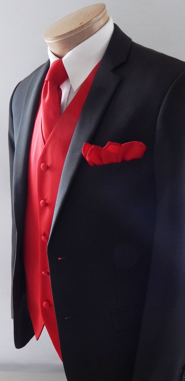 Herren Weste Rot Glatt Satin Und Verdeckte Knöpfe Kommt Mit Passender Krawatte Tasche Quadrat Schwarz Verstellbar Rückseite Herren Weste Rot Glatt Satin Und Verdeckte Knöpfe Kommt Mit Passender Krawatte Tasche Quadrat Schwarz Verstellbar Rückseite von vesterrific