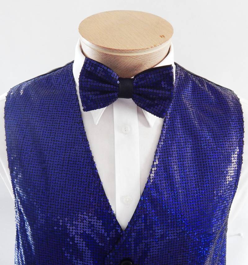 Mens Royal Blau Pailletten Weste Und Fliege Set von vesterrific