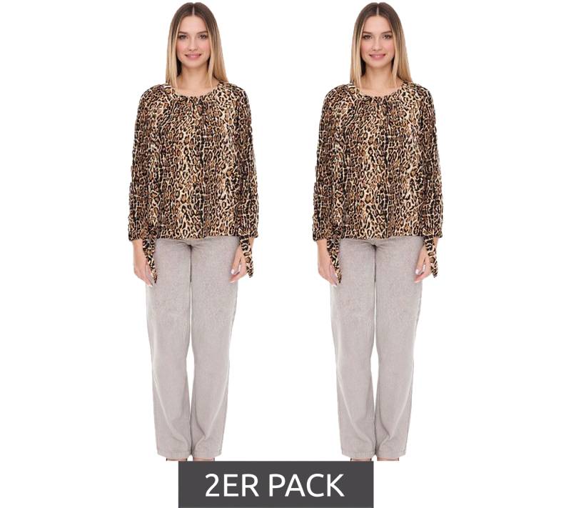2er Sparpack vestino Damen Bluse Off-Shoulder Carmen-Bluse mit Leoparden-Print Sommer-Shirt 900319 Beige/Schwarz von vestino