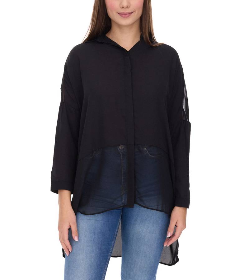 vestino Damen Boyfriend Hemd-Bluse mit transparenten Partien Sommer-Bluse 900509 Schwarz von vestino