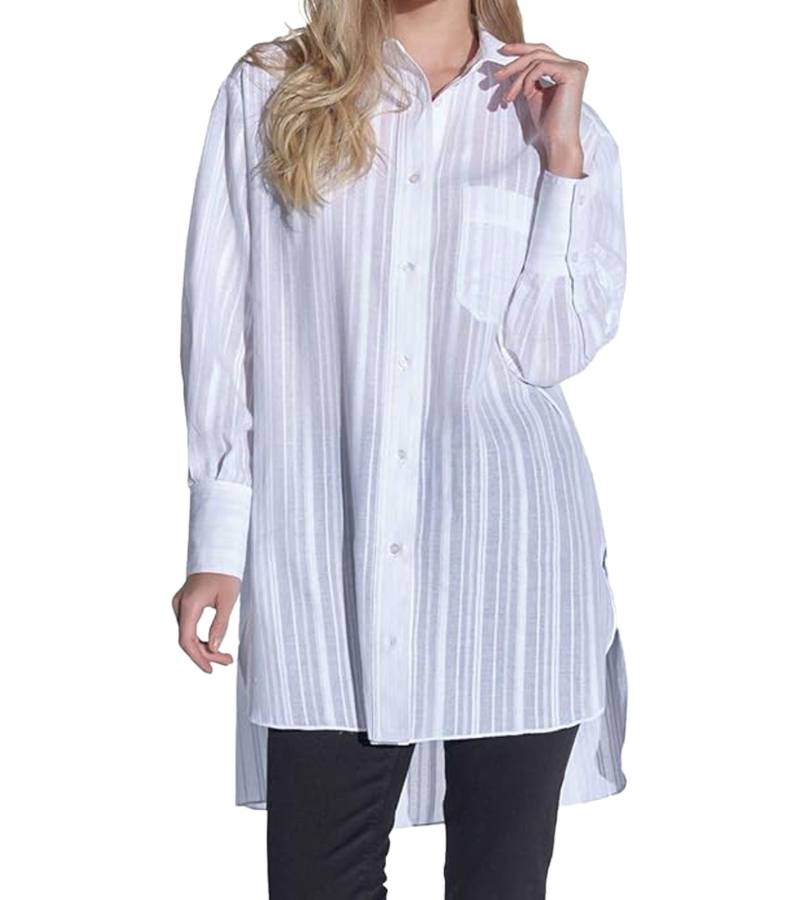 vestino Damen Oversized Bluse im Boyfriend Style Transparent mit Strukturstreifen Sommer-Bluse 900600 Weiß von vestino