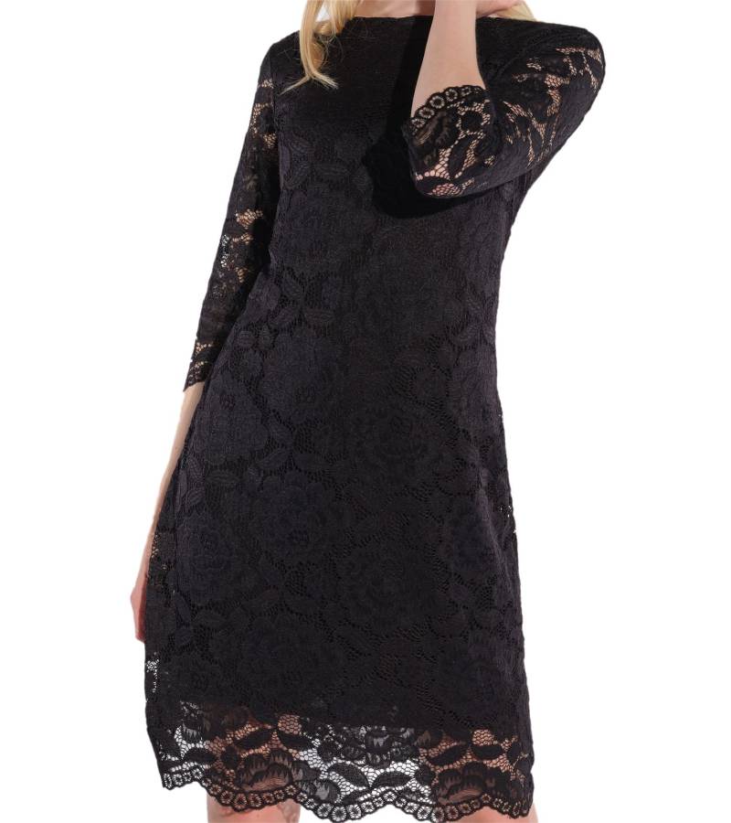 vestino Damen Spitzen-Kleid Mini-Kleid Freizeit-Kleid 3/4-Arm 900538 Schwarz von vestino