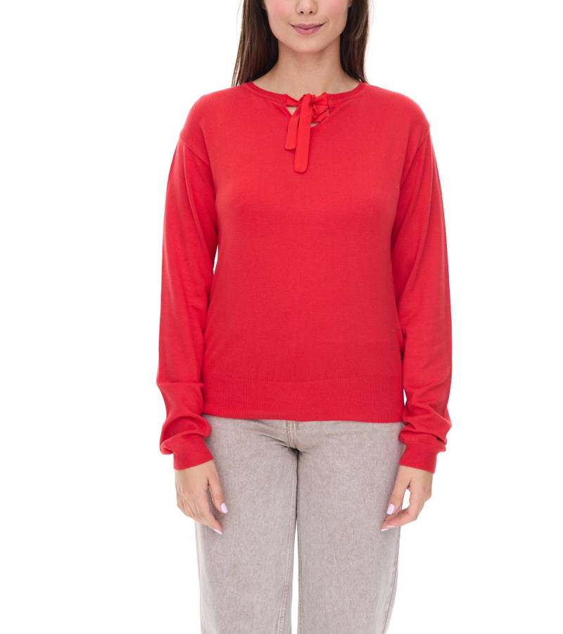 vestino Damen Strick-Pullover mit Chiffon-Schleife Alltags-Pullover Sweater 901088 Rot von vestino