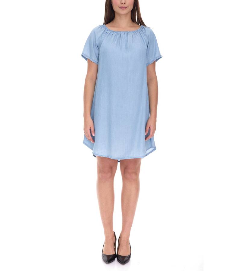 vestino Damen Tunika-Kleid lose fallende Form Mini-Kleid Kurzarm-Kleid 900568 Hellblau von vestino