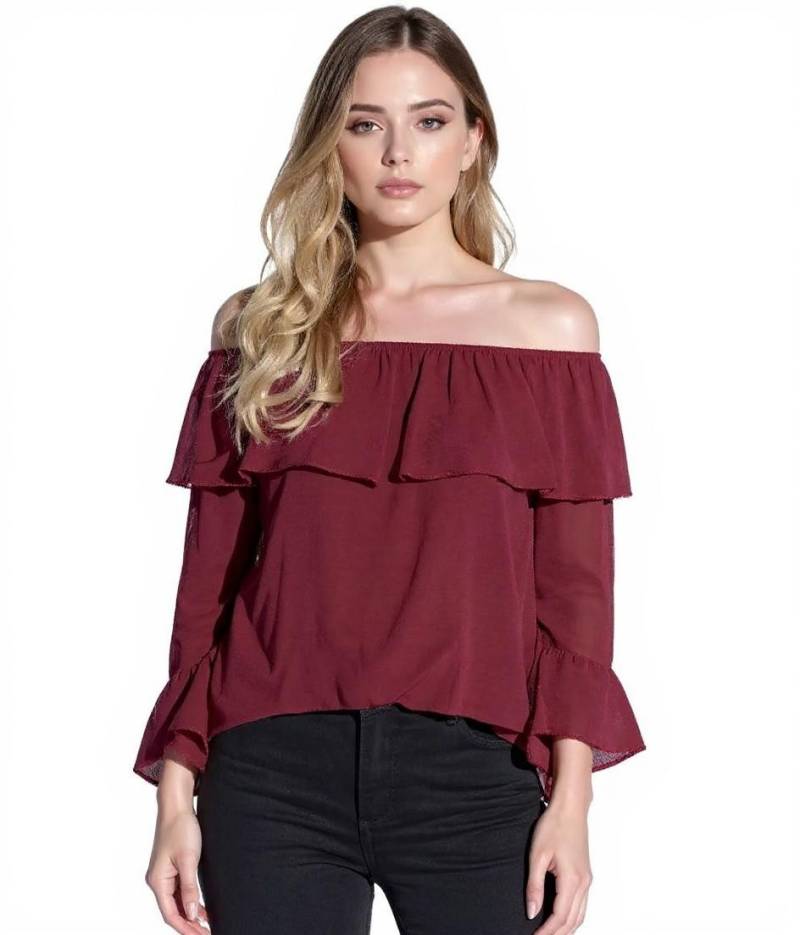 vestino Off-Shoulder Bluse mit Volant Sommer-Bluse 900880 Rot von vestino