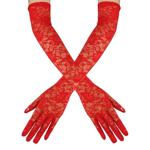 veyaltedl Spitzenhandschuhe,1PCS Lange Handschuhe Damen,Lace Gloves,Handschuhe Halloween,For Halloween Wedding Prom Opera Tea Party Bridal,Sun Protection Summer Driving Elbow Length Mesh Cooling von veyaltedl