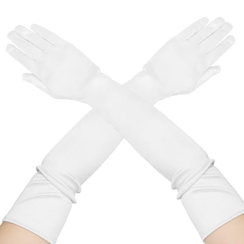 veyaltedl Weiße Handschuhe Damen, Lange Satin Handschuhe, Weiß, One Size, Nylon, Damen, Erwachsene Frauen, Handschuhe, Apparel/Gloves von veyaltedl