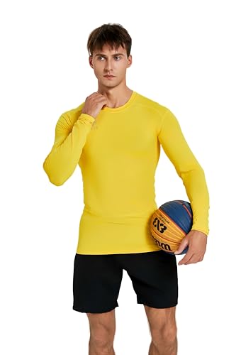 vf VFIT Herren Kompression T-Shirt Langarm Thermal Sport Fitness Laufen Atmungsaktiv Schnelltrocknend Gym Stretch Gewebe Eng Training Fußball Basketball Crossfit (GELB,L) von vf VFIT