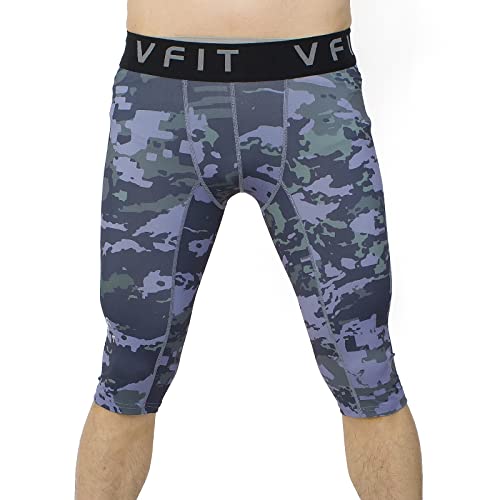 vf VFIT Mesh Medium Tight Leggings 3/4 Compression for Men Sports Fitness Breathable Quick Dry Thermal Base Layer Training Football Gym Running Walk Yoga Crosfit Camouflage(XL,Green) von vf VFIT