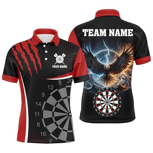 3D Adler Dartscheibe Thunder Lightning Herren & Damen Darts-Polos & Quarter-Zip Shirts Individuelle Dart Trikots | Rot T1260 von vhasport