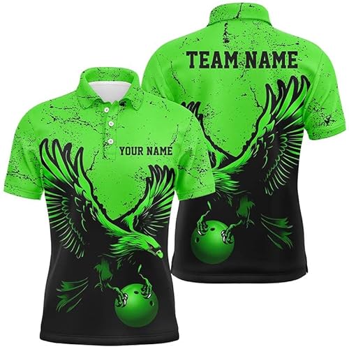 Custom Green Eagle Männer & Frauen Bowling Polo & Quarter Zip Shirts Grunge Vintage Bowling Team Trikots Outfits I5341 von vhasport