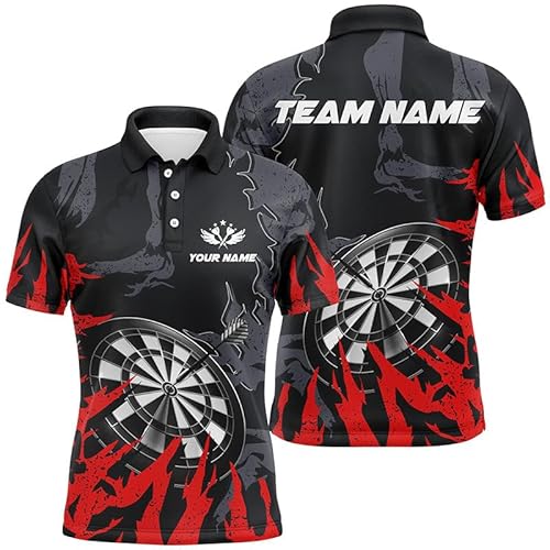 Dartboard Rotes Grunge-Design 3D Herren & Damen Dart Polo & Quarter-Zip Shirts Individuelle Dart-Team-Trikots T1301 von vhasport