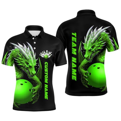 vhasport Grünes Drachen Herren & Damen Bowling-Polo & Quarter-Zip-Shirt, Custom Design, Team-Jerseys und Bowling-Bekleidung I5295 von vhasport