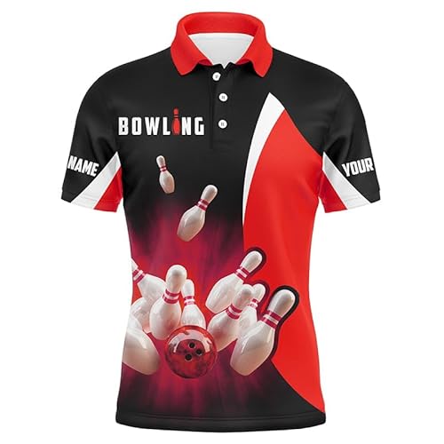 Herren & Damen Bowling Polo & Viertelreißverschluss Shirt, Individuelles Retro Design in Schwarz und Rot, Bowling Team Trikot N6936 von vhasport