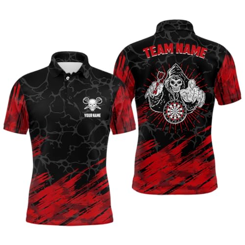 Personalisierte 3D Allover-Druck Skull Darts Polo & Quarter-Zip Shirt in Rot und Schwarz für Herren & Damen – Dart-Trikots L0647 von vhasport