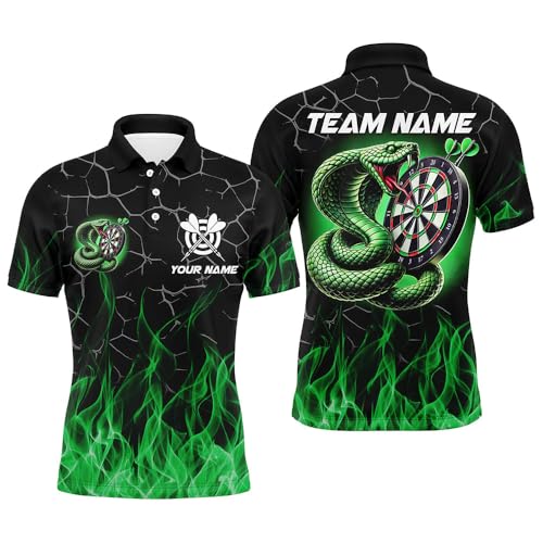 Personalisierte Darts-Shirts mit Schlangen- und Flammenmotiv in Grün für Herren & Damen, Coole Darts-Team-Trikots T2108 von vhasport