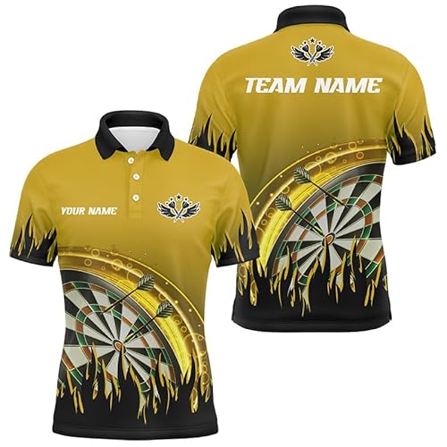 Personalisierte Gelbe Darts-Flammen Herren & Damen Polo & Quarter-Zip Shirt – Individuelles Team-Darts-Trikot T1522 von vhasport