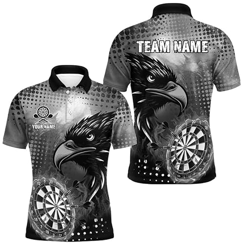 Personalisierte graue Dartboard-Feuer-Adler-Dartshirts für Herren & Damen, Coole Dart-Team-Trikots T1864 von vhasport
