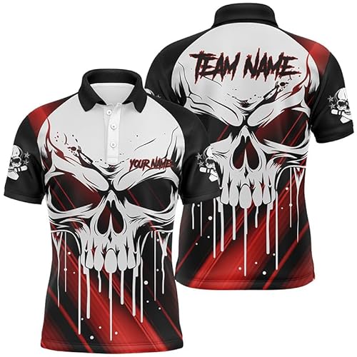 Personalisiertes Herren & Damen Totenkopf Bowling Trikot Bowling-Team Polo & Quarter Zip Shirts Halloween-Outfit Rot I5319 von vhasport