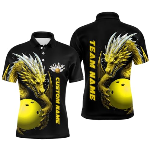 vhasport Gelbe Drachen Bowling-Polo & Viertelreißverschluss-Trikots für Herren & Damen, Custom Team-Bowling-Jerseys für Bowlers I5297 von vhasport