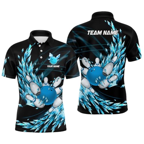 vhasport Männer & Frauen Bowling Polo & Viertelreißverschluss-Trikot, Personalisiertes Blaues Eisige Fragmente Design Mit Bowlingkugel Und Pins, Team Liga Trikot N7124 von vhasport