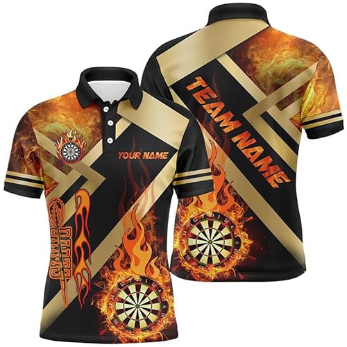 vhasport Personalisierte Gold- und Schwarz-Dartboard-Feuerflammen-Dartshirts für Herren & Damen, Dart-Team-Trikots T2048 von vhasport