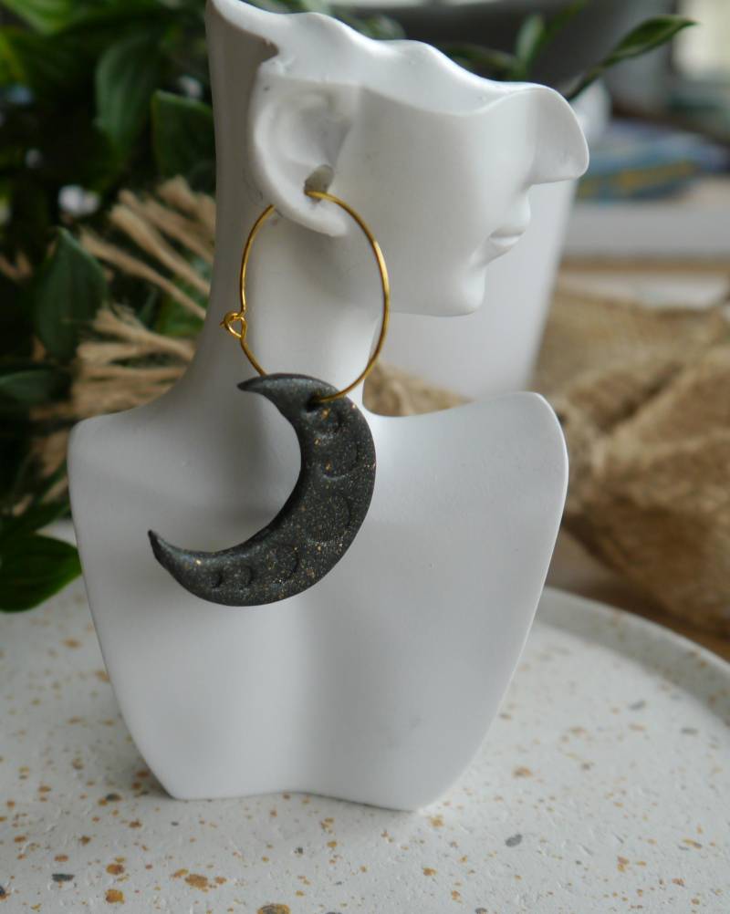 Ohrringe Aus Polymer Clay "Moon" in Schwarz - Handgemacht, Absolutes Einzelstück Ohrringe Aus Polymer Clay "Moon" in Schwarz - Handgemacht, Absolutes Einzelstück von viKreativDesign