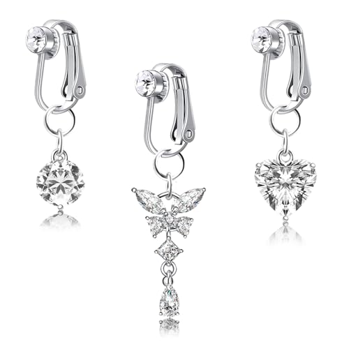 viallolipa 3 Stück Fake Bauchnabelpiercing, Fake Piercing bauchnabel, Silber Bauchnabelpiercing Chirurgenstahl Clip Herz Kristallkugel Schmetterling Blume Anhänger, Damen Kein Piercing Schmuck viallolipa 3 Stück Fake Bauchnabelpiercing, Fake Piercing bauchnabel, Silber Bauchnabelpiercing Chirurgenstahl Clip Herz Kristallkugel Schmetterling Blume Anhänger, Damen Kein Piercing Schmuck von viallolipa