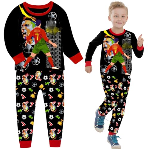 viallolipa Schlafanzug Jungen Kinder, Trikot Pyjama Kinder Junge Mädchen Set, Nr. 7 Fans Baumwolle Homewear Nachtwäsche Langärmelig T-Shirt Hose von viallolipa