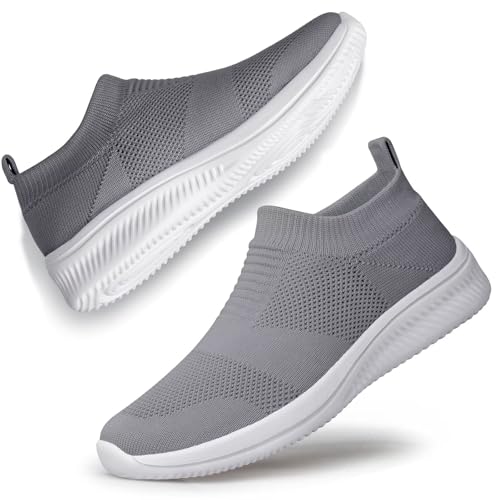 vibdiv Schuhe Frauen Sneaskers Leichte Trainer Komfortable Casual Office Flache Schuhe, Dunkelgrau Weiß 38 von vibdiv